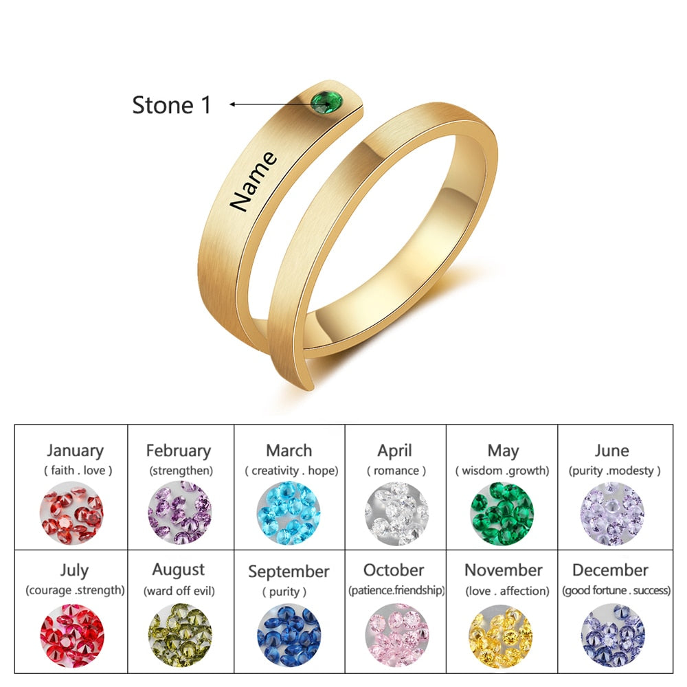 JewelOra Personalized Mothers Rings Custom Name Birthstone Wrap Rings for Women Engraved Jewelry Anniversary Gifts for Mom