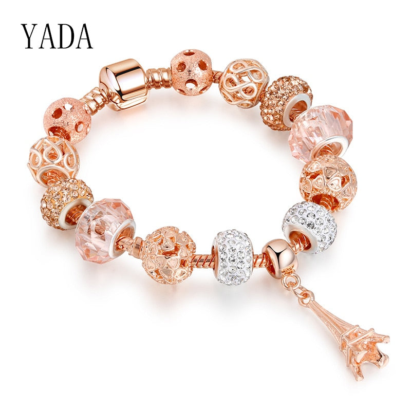 YADA Gifts Rose gold Eiffel Tower Bracelets&amp;Bangles Handmade For Women 2020 Bracelets Charm Friendship Crystal Bracelet BT200192