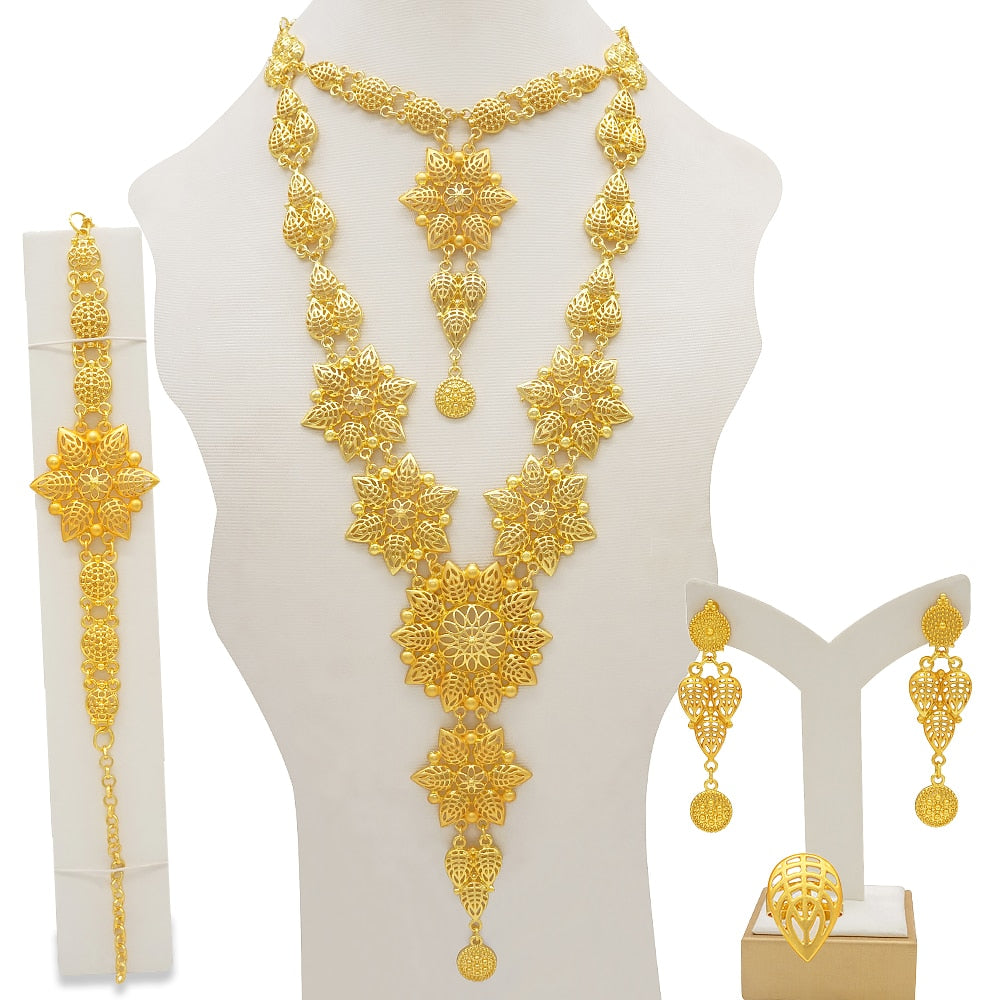 Dubai Jewelry Sets Gold Color Necklace &amp; Earring Set For Women African France Wedding Party Jewelery Ethiopia Bridal Gifts