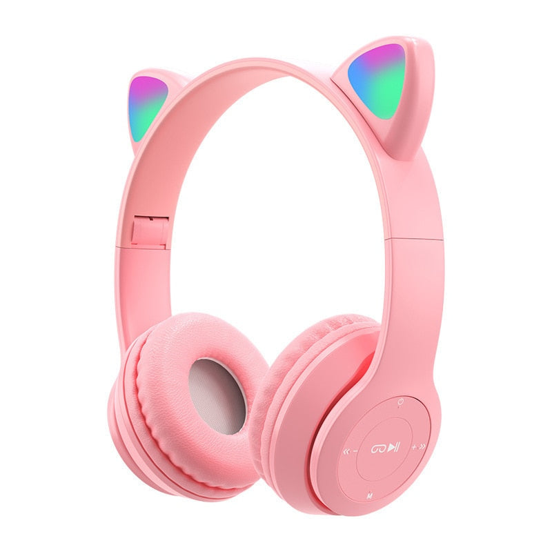 Pink Girl Wireless Headphones RGB Cute Cat Ears Headset With Microphone Noise Cancelling Kid Stereo Music casco Children&#39;s Gifts