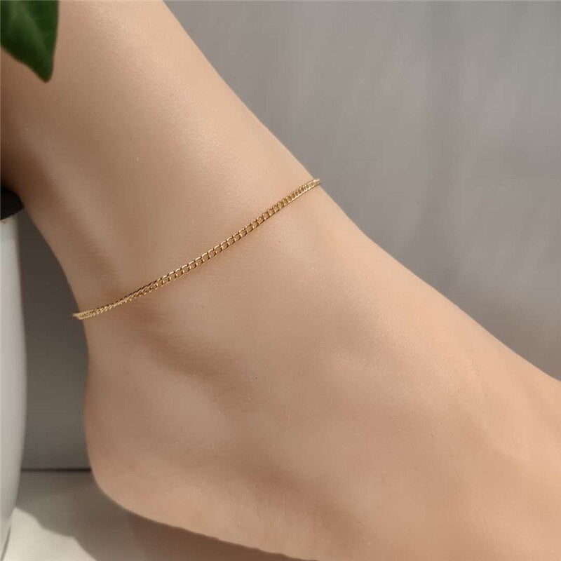 4 PCS/Set Simple Figaro Chain Anklets for Women Fashion Gold Silver Color Ankle Bracelet on Leg 2021 Bohemian Beach Foot Jewelry