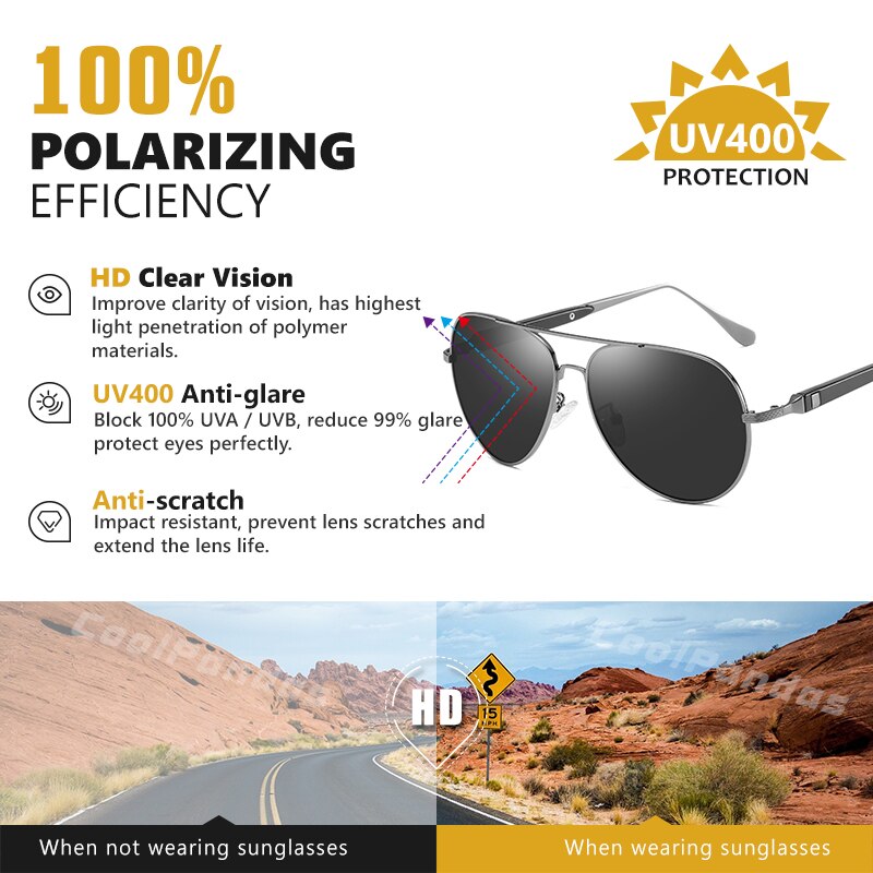 CoolPandas Top Brand Pilot Sunglasses Men Polarized Sun glasses For Male 2020 Anti-Glare Driving Oculos lunettes de soleil homme