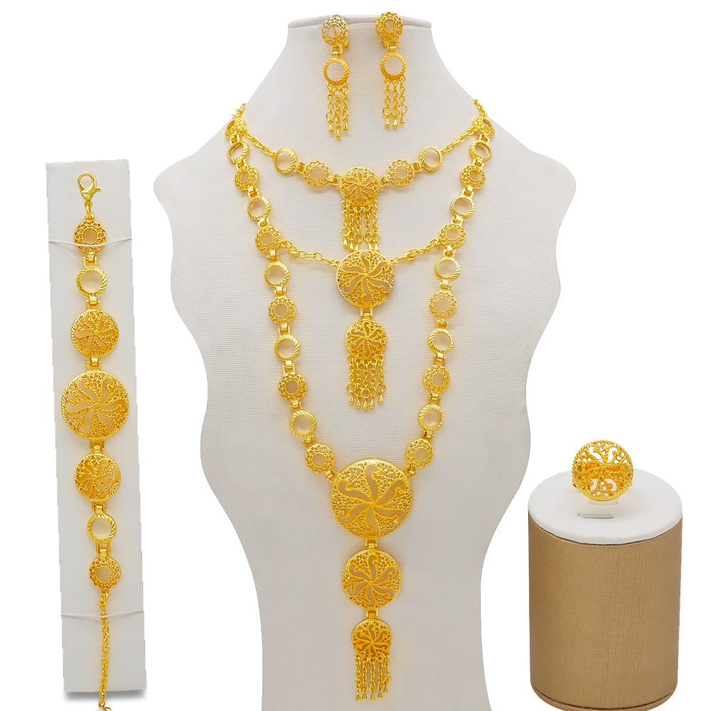 Dubai Jewelry Sets Gold Color Necklace &amp; Earring Set For Women African France Wedding Party Jewelery Ethiopia Bridal Gifts