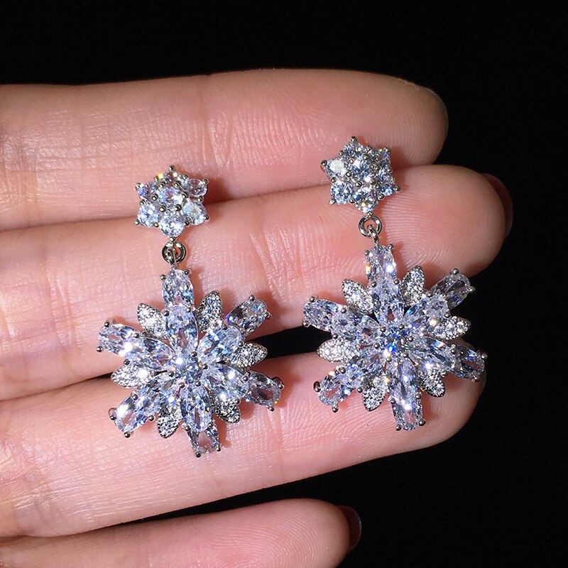 Fashion Cubic Zirconia Fancy Crystal Flower 925 Tremella Stud Earrings Women&#39;s Women&#39;s Jewelry Valentine&#39;s Day Gift Boho Style