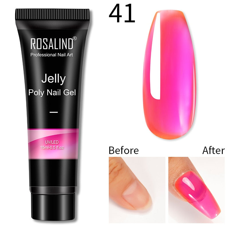 ROSALIND Pure Color Poly Nail Gel Jelly Polish 15ml Hybrid Varnishes Gel Nails Art Design Glitter Nail Polish UV Builder Lacquer