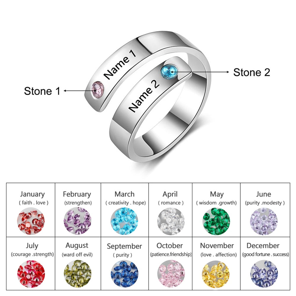 JewelOra Personalized Mothers Rings Custom Name Birthstone Wrap Rings for Women Engraved Jewelry Anniversary Gifts for Mom