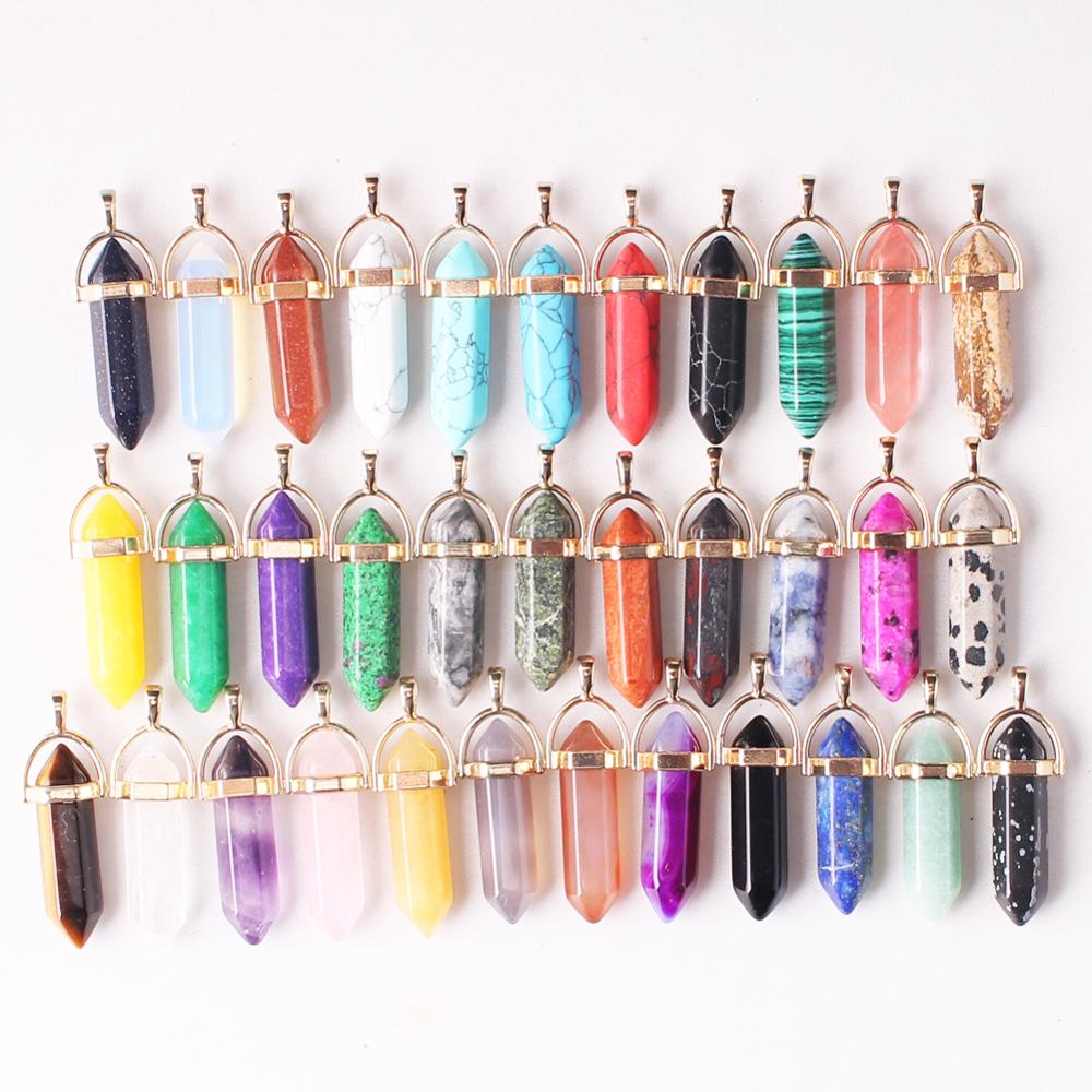 50pcs/lot Gold Zinc Alloy Amethysts Pendants For Jewelry Making Natural Stone Necklace Pendant Druzy Reiki Pendulum Amulet