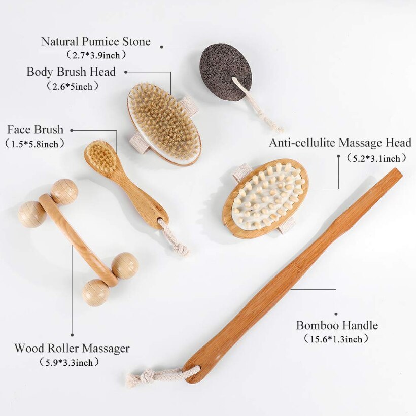 CLPAIZI Natural Bristle Bath brush Exfoliation Promotes Blood Circulation Wood Massages Dry Brush Bathroom Set Shower Brush D30