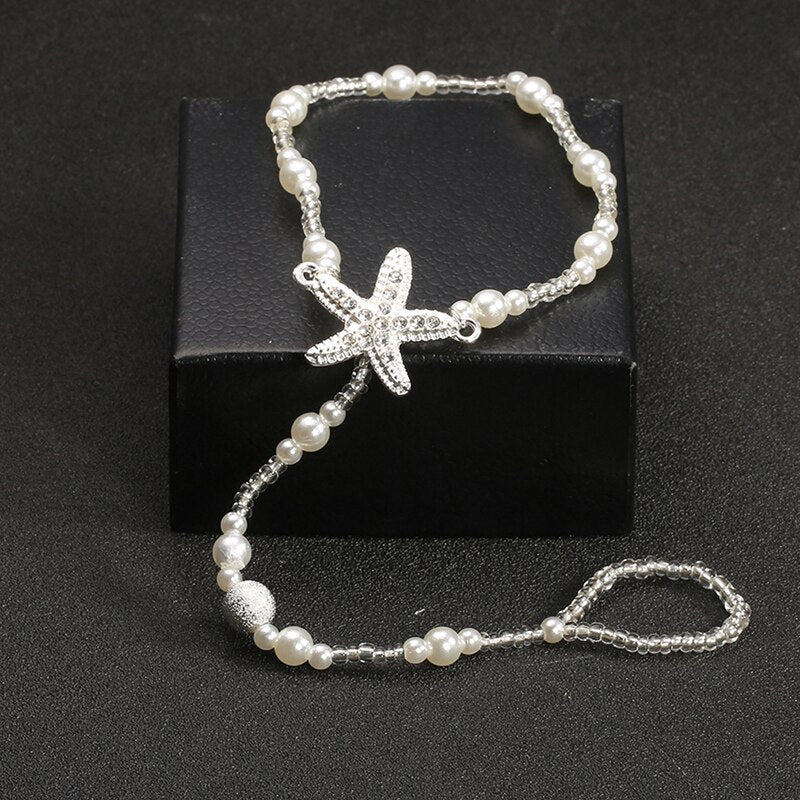 1Pcs Pearl Starfish  Ankle Chain Beach Wedding Foot Jewelry Barefoot Sandal Anklet Chain For Women Foot Jewelry Gift