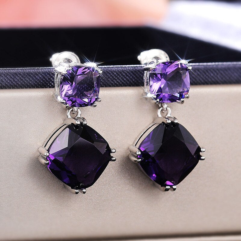 CAOSHI Charming Drop Earrings for Women Dazzling Purple Zirconia Elegant Female Exquisite Lady Party Accessories Fancy Jewelry