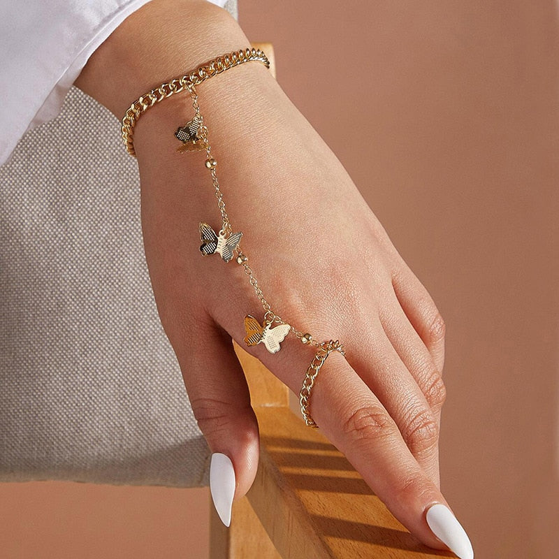 IPARAM Women&#39;s Butterfly Bracelet Vintage Simple Chain Butterfly Charm Finger Bracelet 2021 Fashion Charm Jewelry Gift
