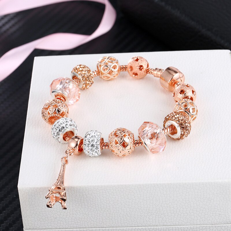 YADA Gifts Rose gold Eiffel Tower Bracelets&amp;Bangles Handmade For Women 2020 Bracelets Charm Friendship Crystal Bracelet BT200192