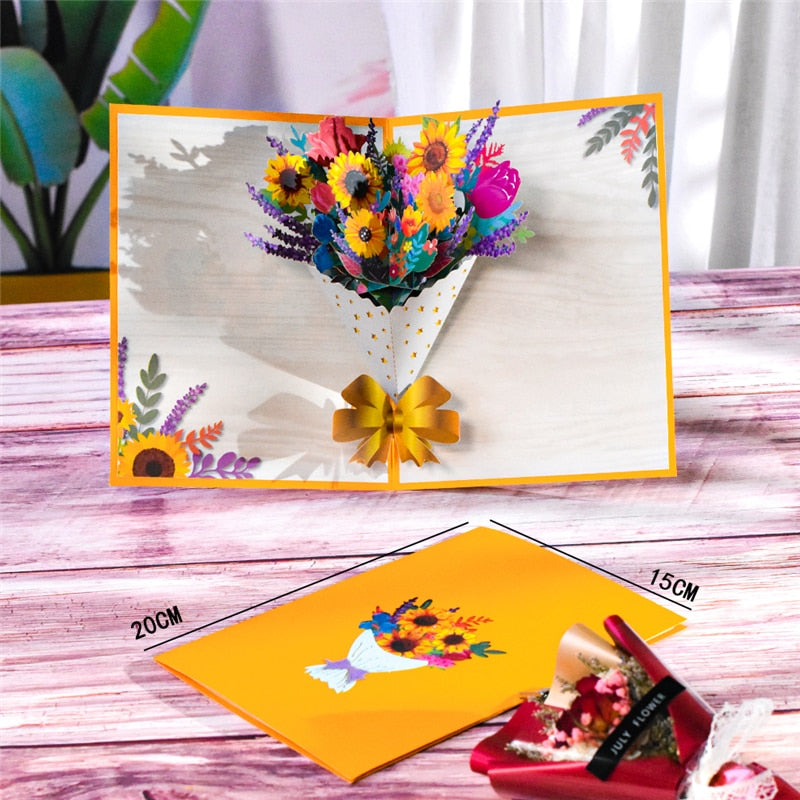 Pop-Up Flower Card Flora 3D Greeting Card for Birthday Mothers Father&#39;s Day Graduation Wedding Anniversary Get Well Sympathy