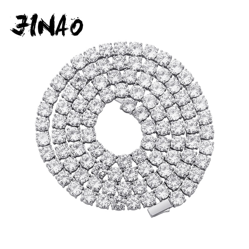 JINAO Hip Hop Iced Out 3-6mm Chain Spring buckle Micro Pave Cubic Zircon Copper Stone Tennis Chain Necklace for Men Women Gifts