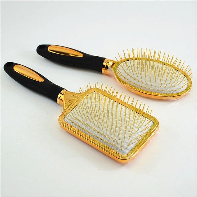 Hair Comb Scalp Massage Gold Plating Luxury Comb Hairbrush Nylon Women Curly Detangle Hair Brush Salon Hairdressing Styling Tool