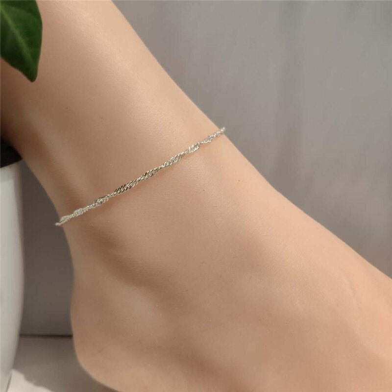 4 PCS/Set Simple Figaro Chain Anklets for Women Fashion Gold Silver Color Ankle Bracelet on Leg 2021 Bohemian Beach Foot Jewelry