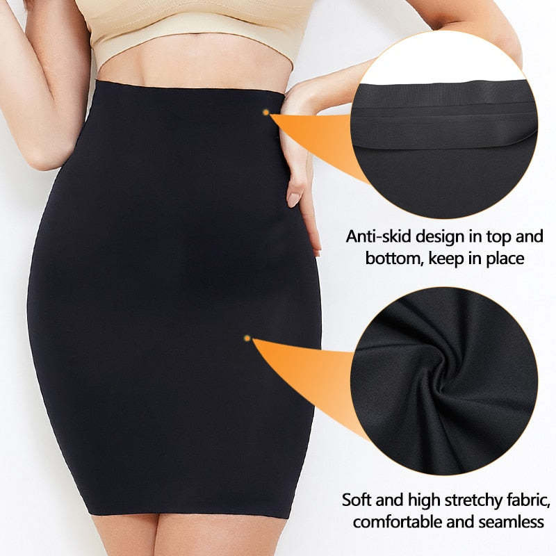 Women Half Slips for Under Dresses High Waist Underskirt Seamless Skirt Shapewear Tummy Control Body Shaper Slimming Underwear