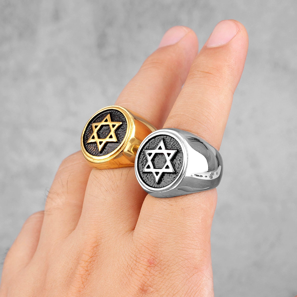 Judaism Hexagram Star of David Stainless Steel Mens Rings Punk Hip Hop for Male Boy Biker Jewelry Creativity Gift Wholesale