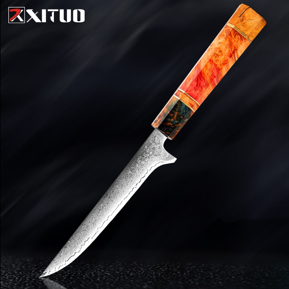 XITUO Damascus Kitchen Knife Set Chef Nakiri Knife 67 Layers Japanese Damascus Steel Chef Knife Razor Sharp Blade Colorful Wood