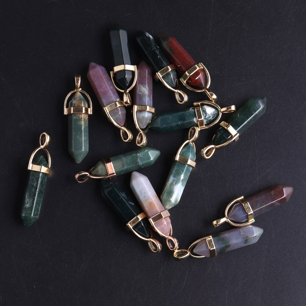 50pcs/lot Gold Zinc Alloy Amethysts Pendants For Jewelry Making Natural Stone Necklace Pendant Druzy Reiki Pendulum Amulet