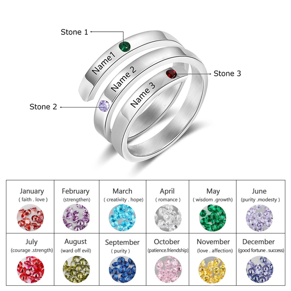 JewelOra Personalized Mothers Rings Custom Name Birthstone Wrap Rings for Women Engraved Jewelry Anniversary Gifts for Mom