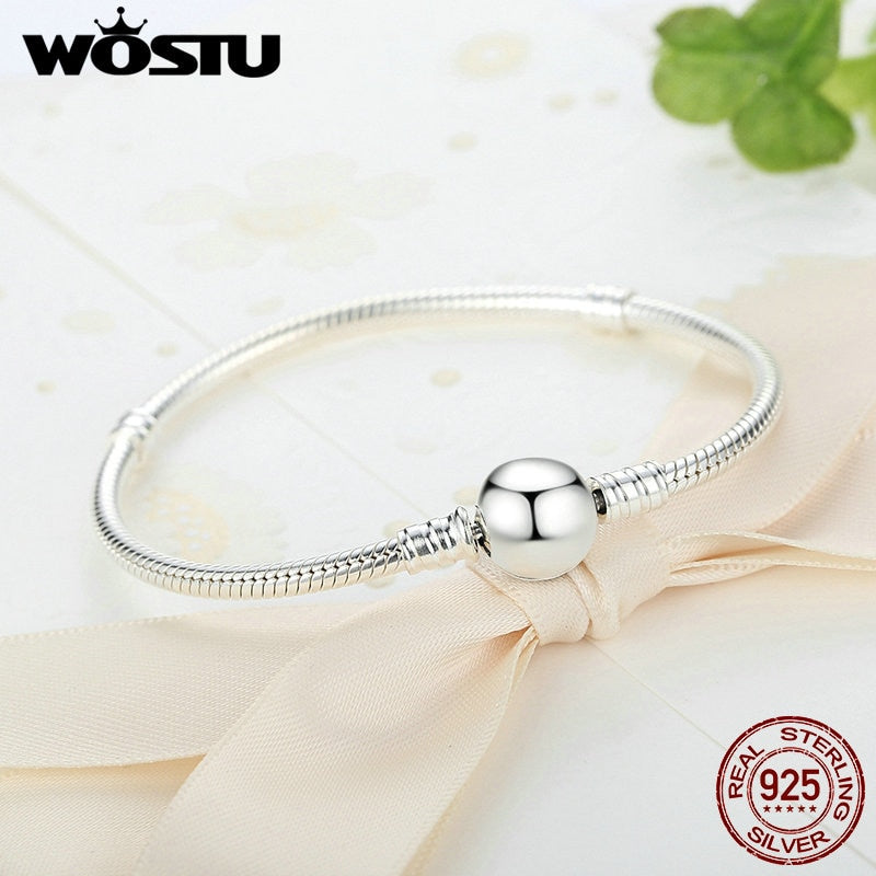 WOSTU 925 Sterling Silver Chain Bracelet Original Bangle For Women Fit Authentic Charms Beads Fashion Jewelry Making Bracelet