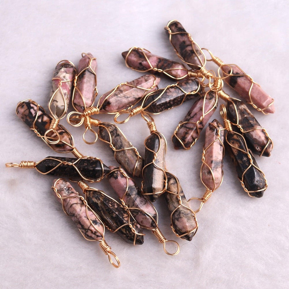 50PCS High Quality Crystal Hexagonal Pendants Fashion Jewelry Pendants Natural Amethysts Wire Winding Beads Healing Pendulum