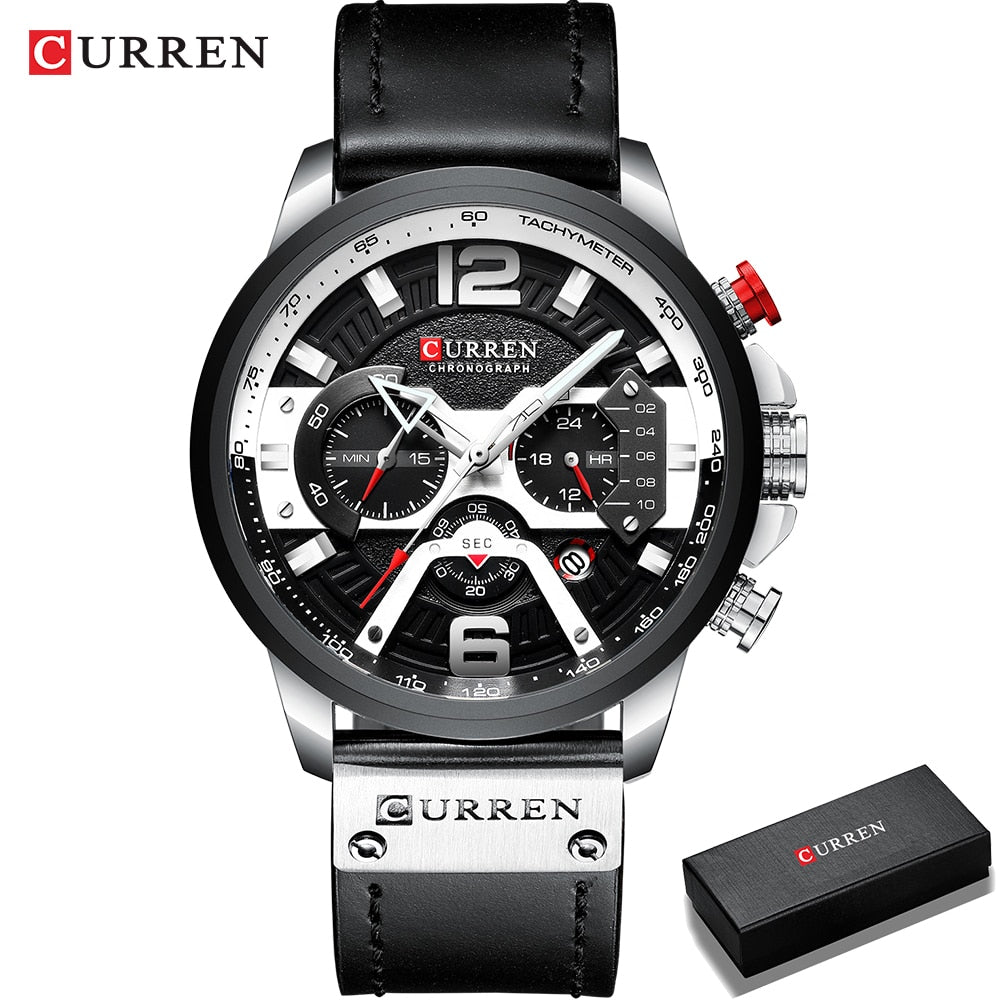 CURREN Mens Watches Top Brand Luxury Leather Sports Watch Men Fashion Chronograph Quartz Man Clock Waterproof Relogio Masculino