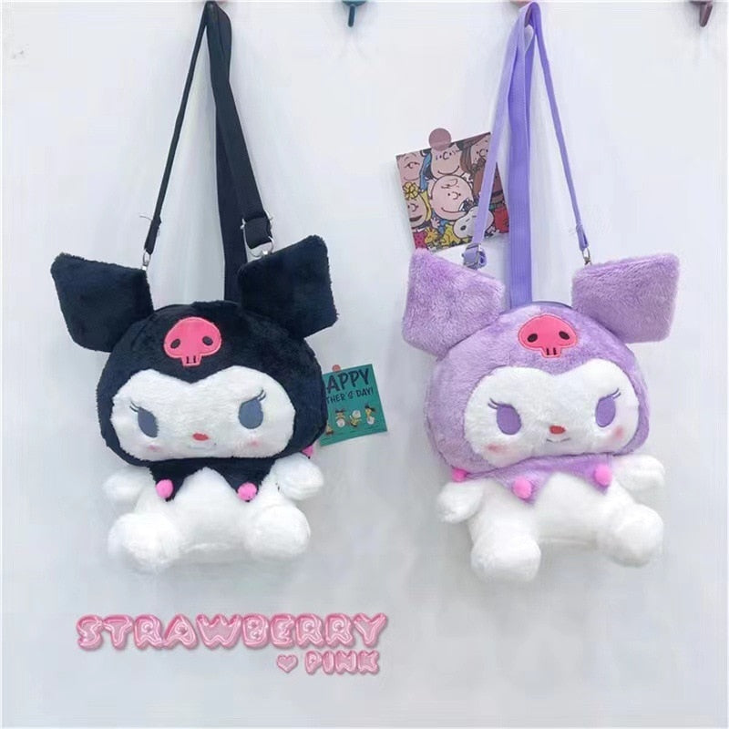 25cm Kulomi Plush Backpack Sanrio Plush Toys Cute Melody Cosmetic Bag Cinnamoroll Handbag Kawaii Room Decor Gifts for Kids Girls