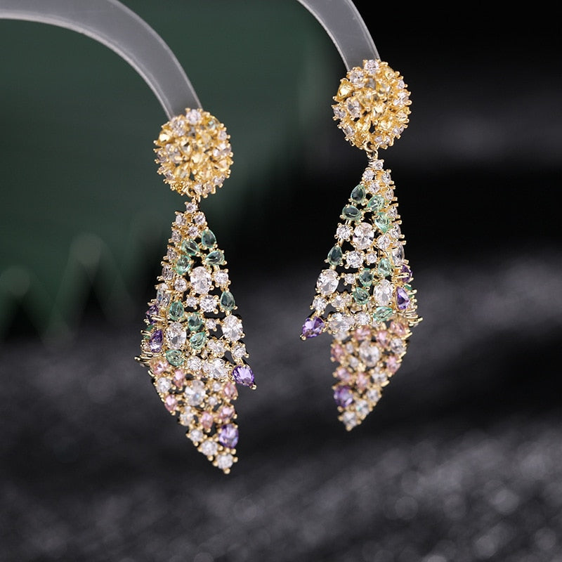 Fashion High Quelity Cubic Zirconia Drop Earrings for Women Geometric Luxury Wedding Party Engagement Unusual Jewelry Brincos