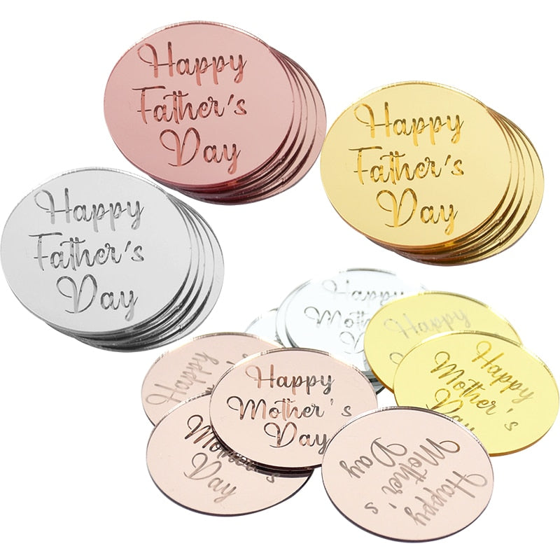 5/10pcs Rose Gold Silver Happy Mother‘s Day Happy Father’s Day Acrylic Circle Cupcake Topper Party Dessert Cake DIY Decorations