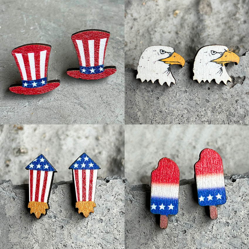 USA 4th of July Eagle Star Stud Earrings Independence Day Patriotic Jewelry American Memorial Day Earrings Pop Jewelry Gifts