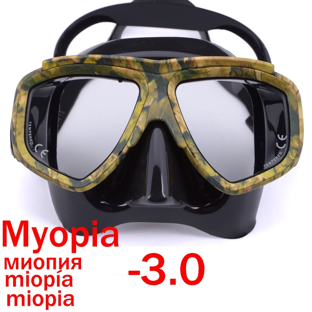 Myopia scuba diving Mask Camouflage anti fog for spearfishing gear swimming masks googles nearsighted lenses short-sighted