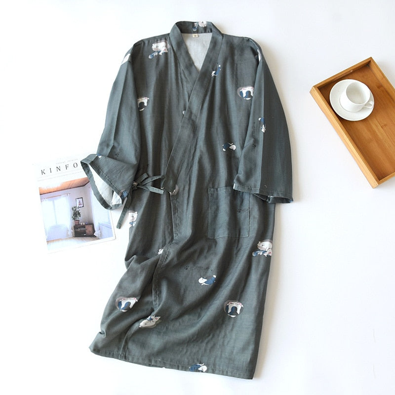 Japanese-style kimono pajamas summer new 100% cotton gauze pajamas nightgown ladies SPA yukata homewear long pajamas women