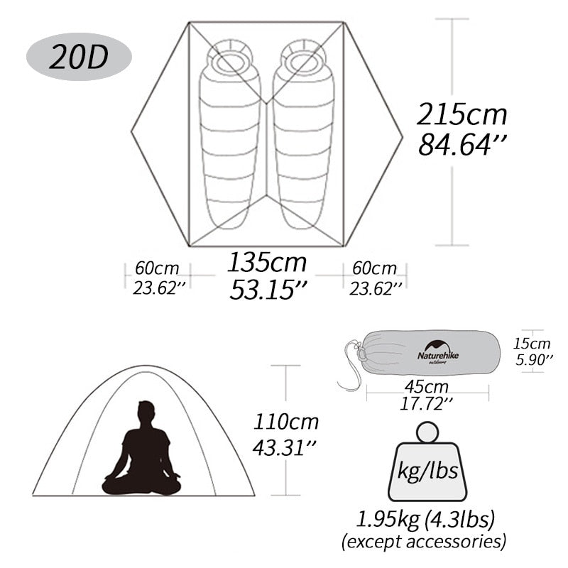 Naturehike Ster Rivier 2 Tent 2 Persoon Ultralight Waterdicht Camping Tent Dubbele Laag 4 Seizoenen Tent Outdoor Reizen Wandelen Tent