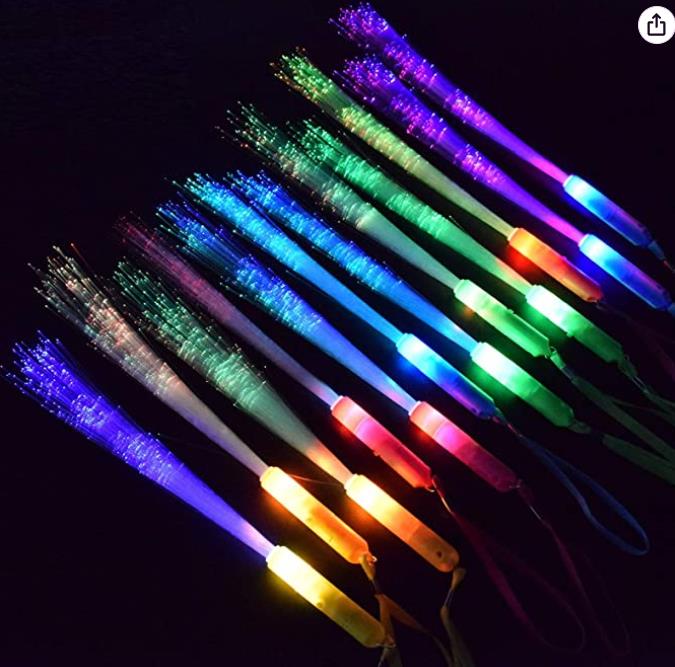 50pcs LED Light Up Fiber Optic Wands Glow Sticks Flashing Concert Rave Party Birthday Favors Christmas Goodie Fillers