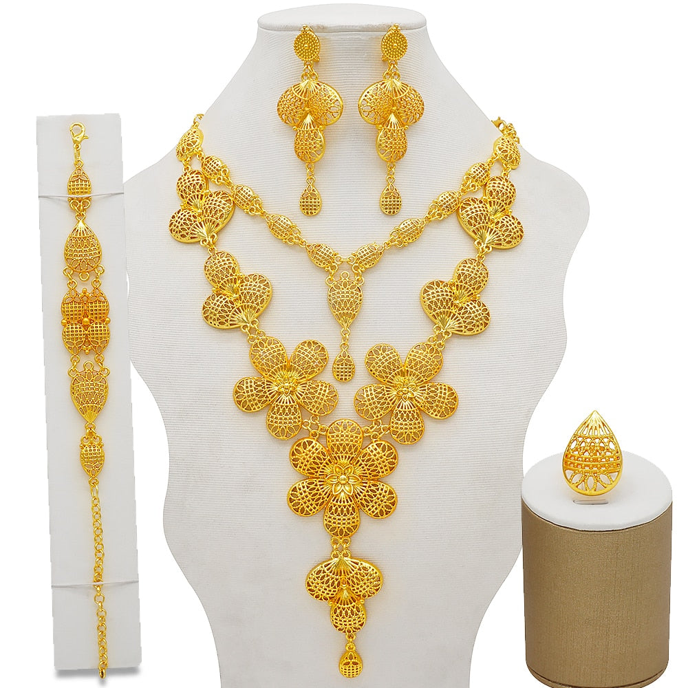 Dubai Jewelry Sets Gold Color Necklace &amp; Earring Set For Women African France Wedding Party Jewelery Ethiopia Bridal Gifts