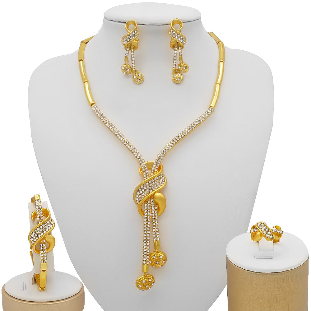 Dubai Jewelry Sets Gold Color Necklace &amp; Earring Set For Women African France Wedding Party Jewelery Ethiopia Bridal Gifts