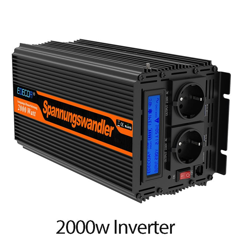 Edecoa 2000W  Modified Sine Wave Converter Dc 12v 24v To Ac 220v 230v Off Grid Sine Wave Power Inverter 2000W