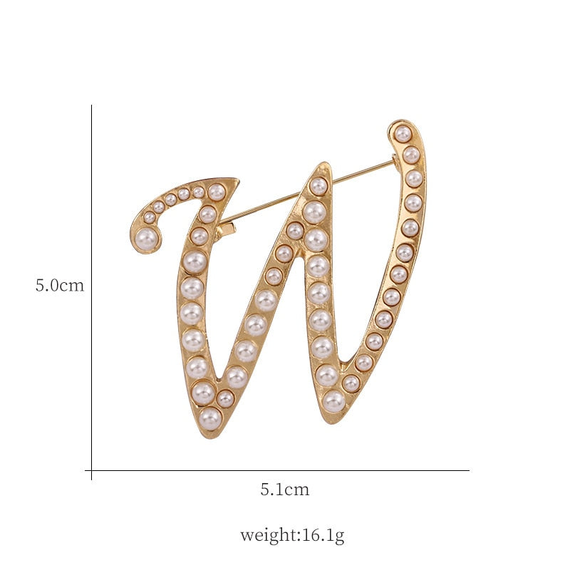 English Letters A K D Pearl Brooches Gold Cardigan Skirt Lapel Pins Female Corsage Luxury Jewelry Gifts for Women Accessories