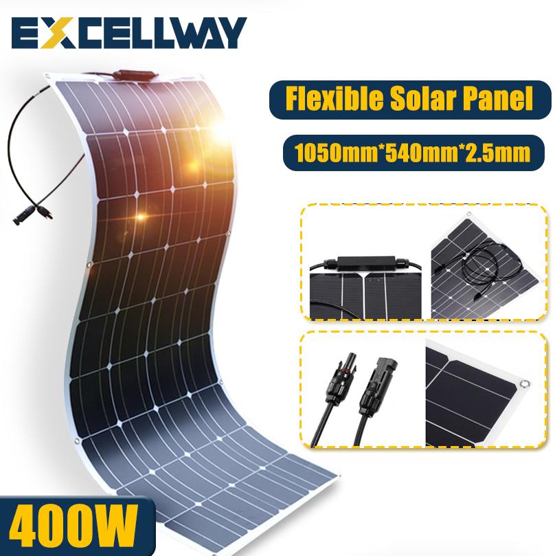 EXCELLWAY  200W/400W 18V Flexible Solar Panel Bendable Waterproof Monocrystalline Best Solar Panel For RV Boat Power Bank