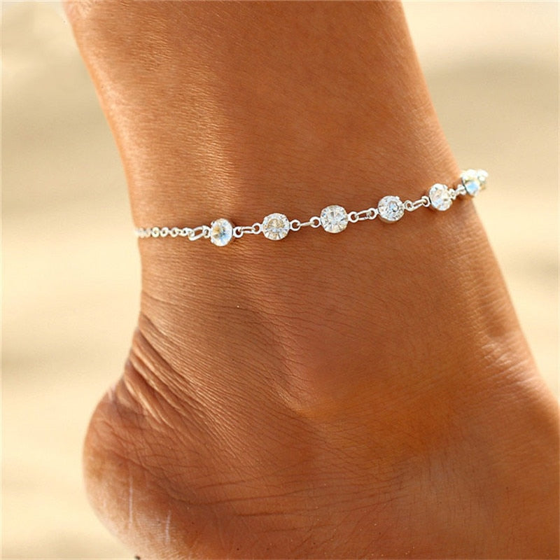 Huitan Rhinestone Chain Women&#39;s Anklets Silver Color/Gold Color Luxury Bracelet on Leg Accessories Wedding Party Fashion Jewelry