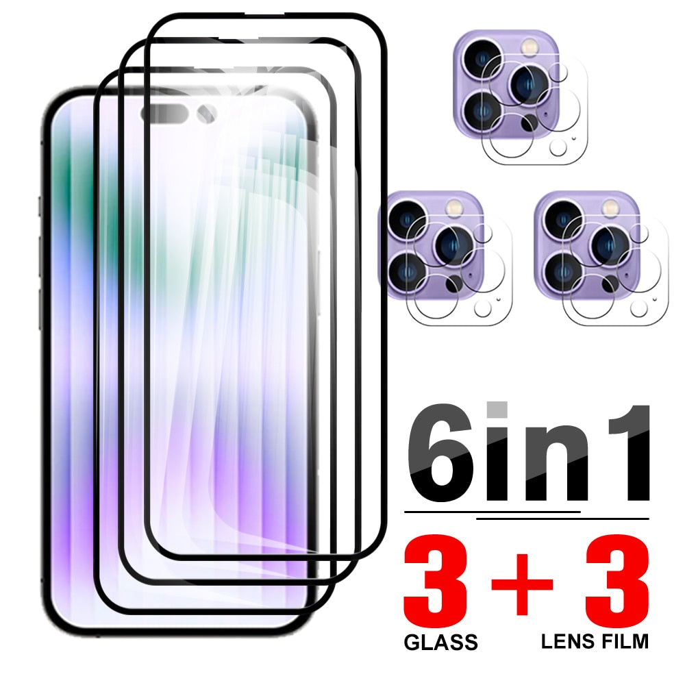 6in1 Tempered Film Case For  Iphone 14 Pro Max Camera Lens Protector Iphone14 Aifon I Phone 14pro 14 Pro Screen Protective Glass