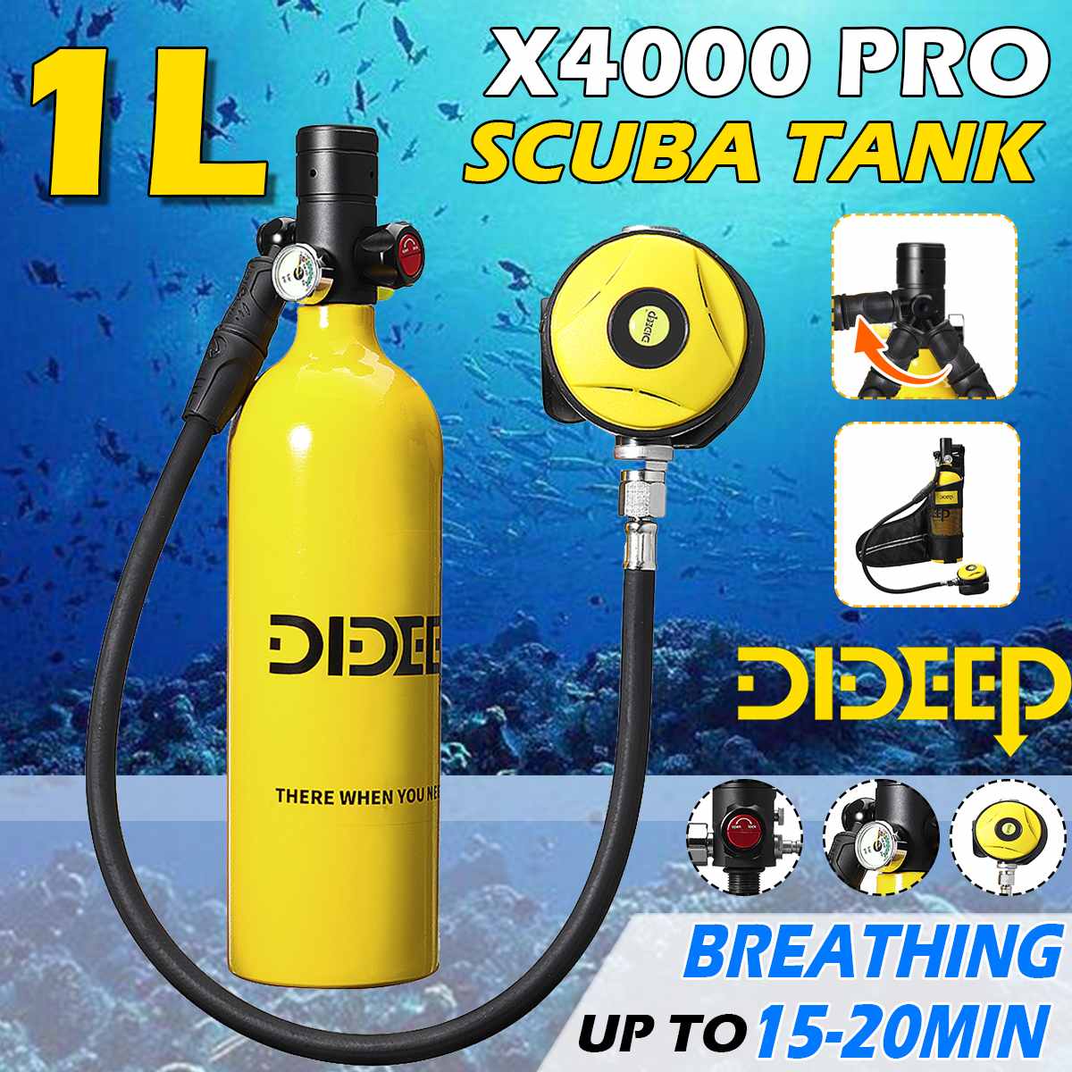 DIDEEP X4000Pro 1L Scuba Diving Gear Cylinder Oxygen Professional Buceo Diving Equipment Scuba Kit Water Pump Snorkeling Set
