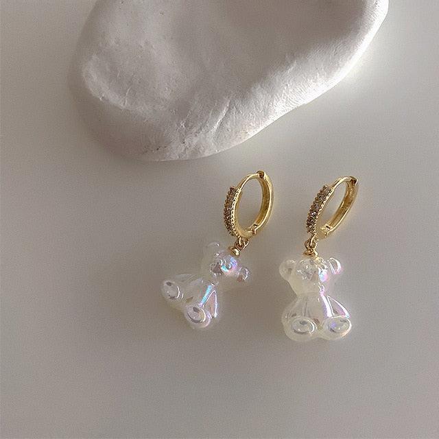 Cute Acrylic Candy Gummy Bear Dangle Earrings for Women Rainbow Bear CZ Hoop Earrings 2022 Korean Fashion Sweet Girl Jewelry