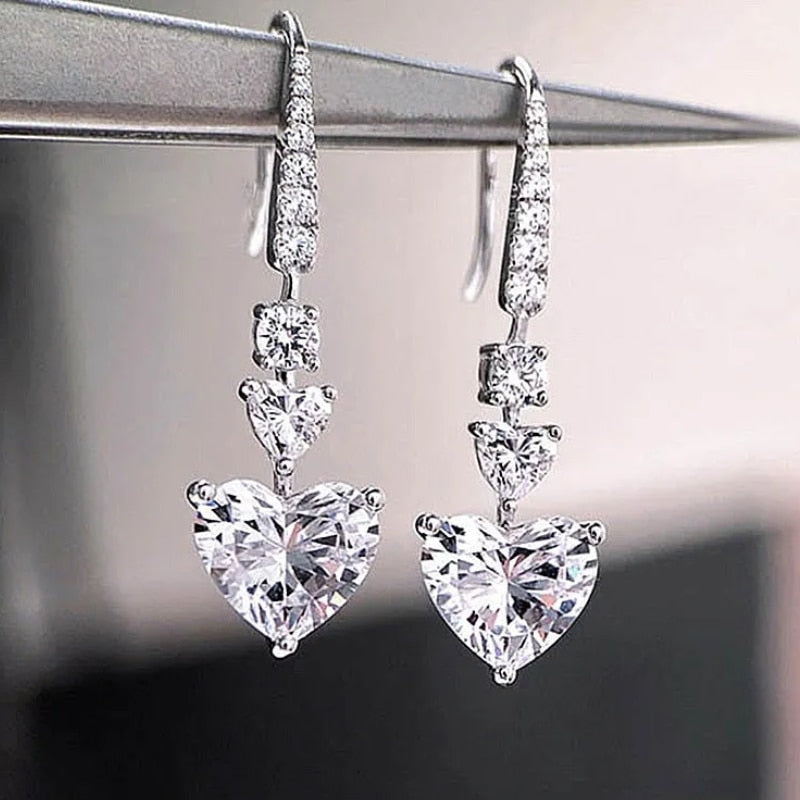 CAOSHI Sweet Lady Heart Drop Earrings Bridal Wedding Jewelry with Shiny Zirconia Silver Color Accessories Graceful Fancy Gift