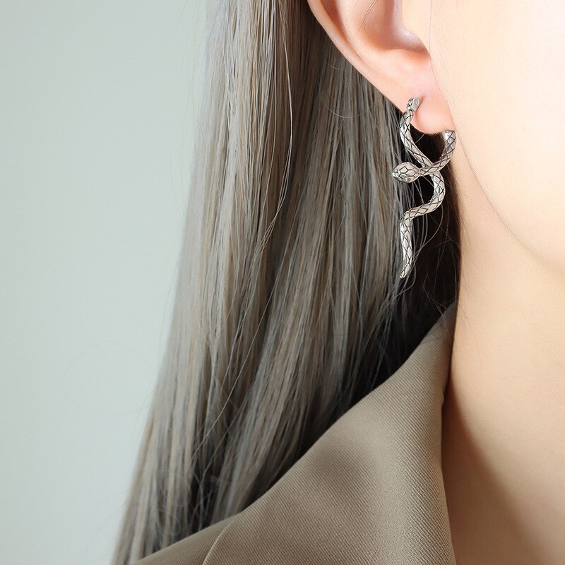 European and American Wind Snake Cross Surrounding Flexible Snake Earrings Cold Wind Noble Cool Beautiful Elegant Fashion Person