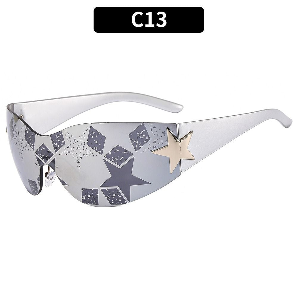Punk One Piece Sunglasses Goggle New Y2k Luxury Brand Sun Glasses Shades Eyewear UV400 Five Star Glasses Sports Sun Glasses