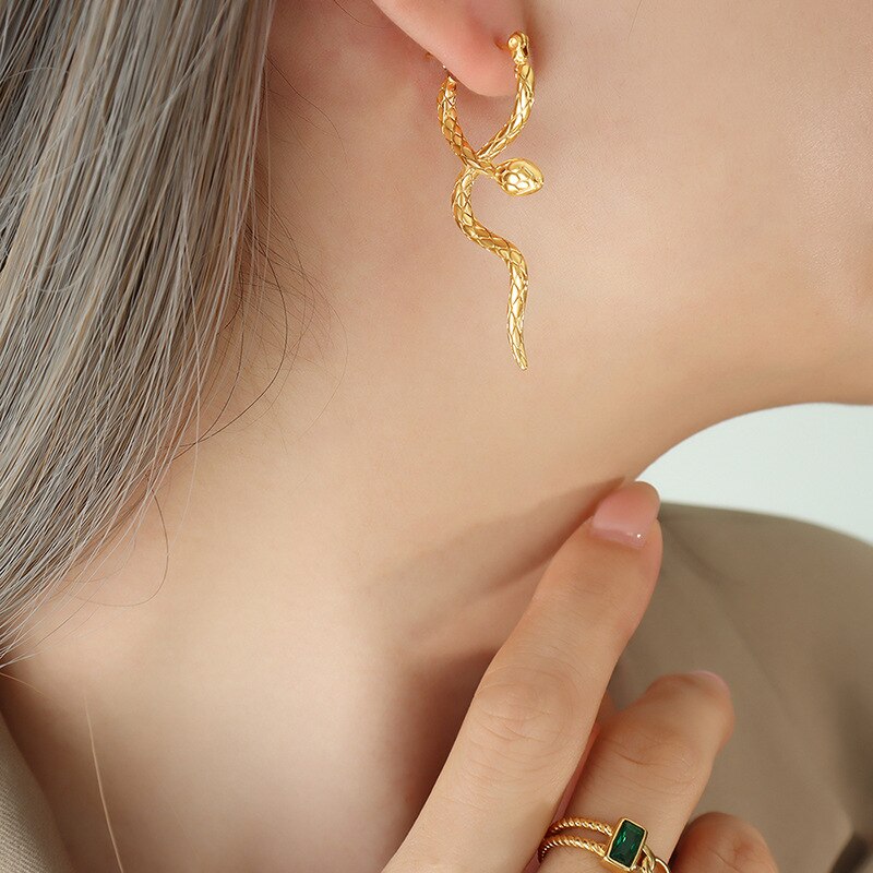 European and American Wind Snake Cross Surrounding Flexible Snake Earrings Cold Wind Noble Cool Beautiful Elegant Fashion Person