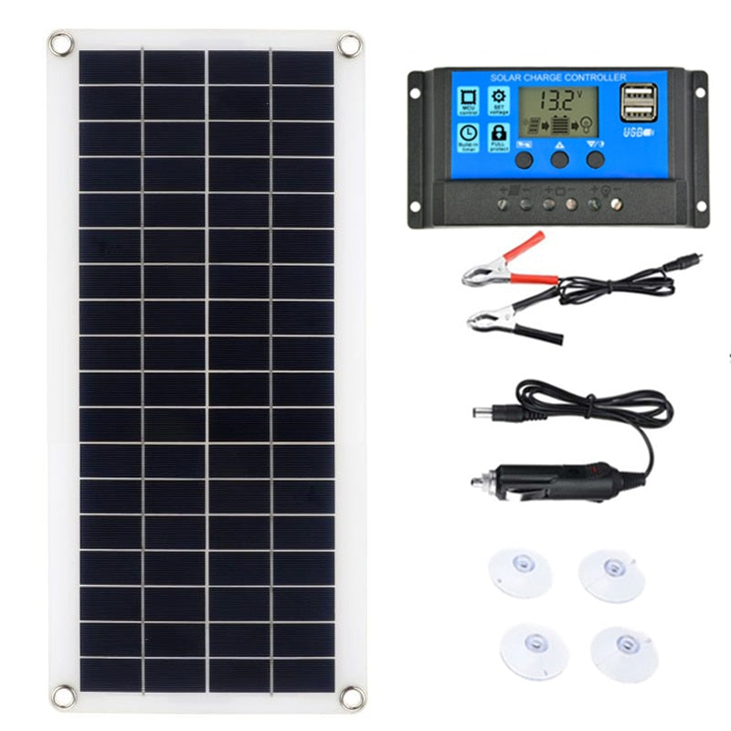 300W Solar Panel Kit Complete 12V USB With 10-60A Controller Solar Cells for Car Yacht RV Boat Moblie Phone Battery Charger